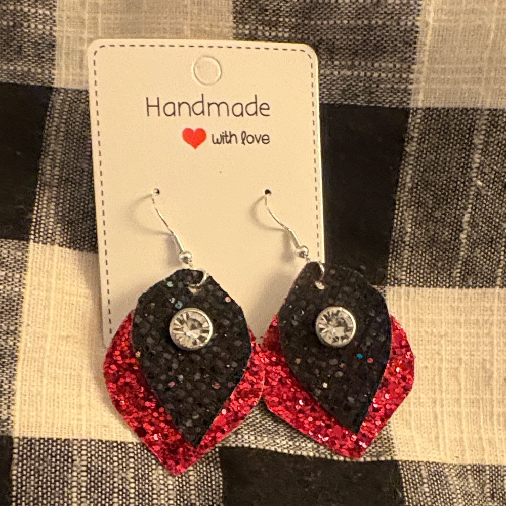 Handmade Red and Black Glitter Earrings